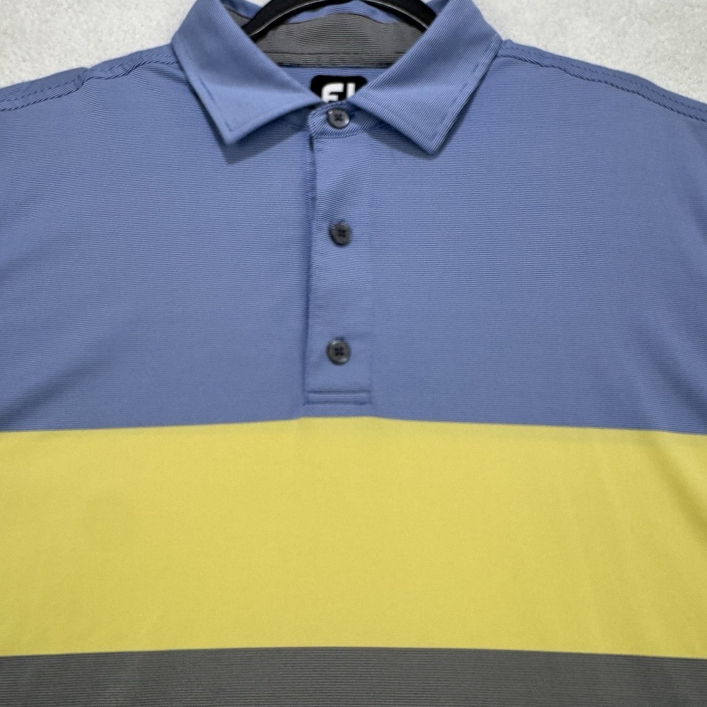 FootJoy Shirt Men XL Blue Yellow Black‎ Stripe S/S Polo Performance Stretch